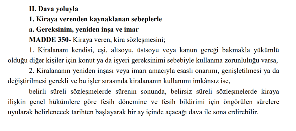 İhtiyaç Nedeniyle Tahliye Davası